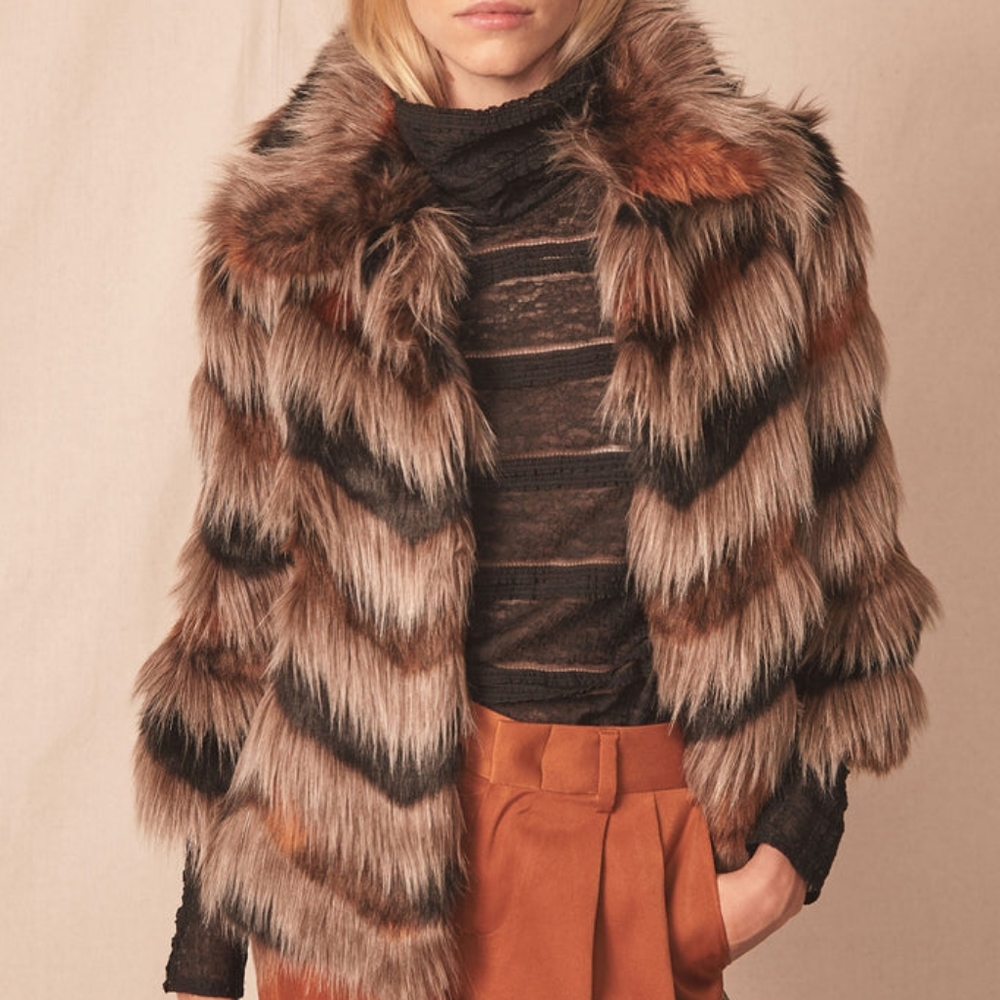 ALLEN SCHWARTZ NEVADA FAUX FUR COAT XS